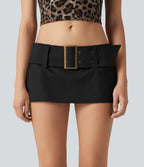 Jupe micro 2-en-1 décontractée taille très basse en coton chino avec ceinture