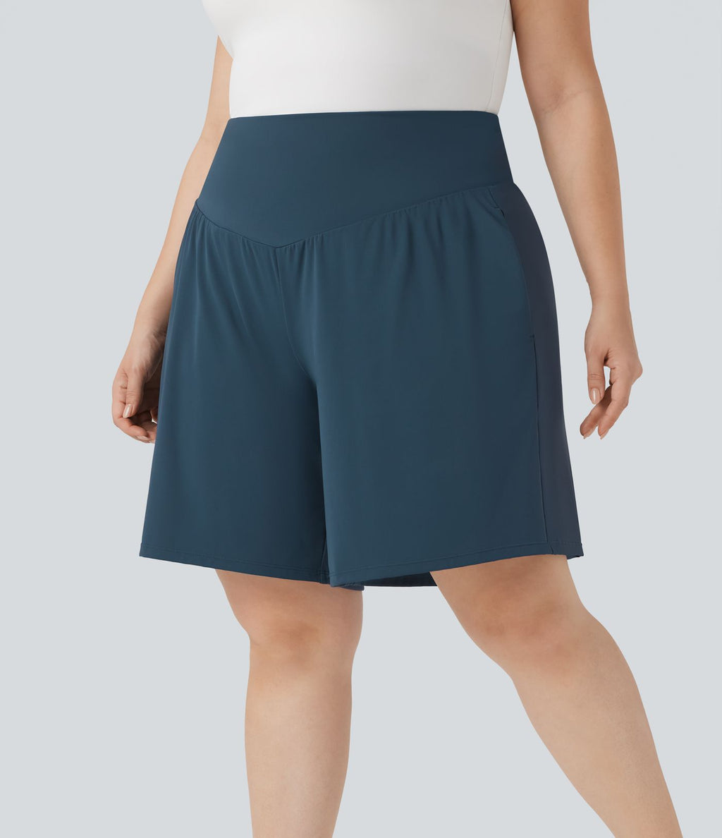 Bermuda de yoga grande taille SoftlyZero™ Airy taille haute effet frais InstantCool avec poches