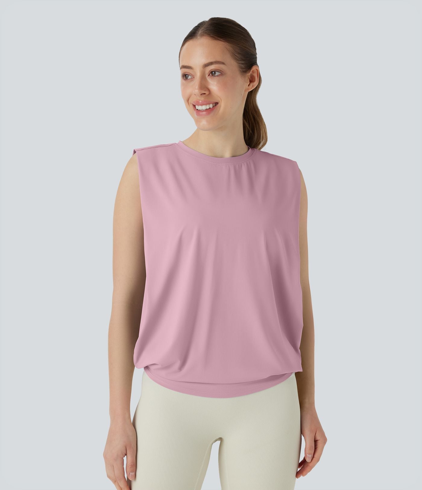 Débardeur de yoga col rond froncé, tissu rafraîchissant - Protection UPF50+
