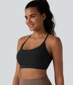 Brassière de sport de yoga en maille côtelée maintien léger dos croisé dos nu avec soutien-gorge intégré