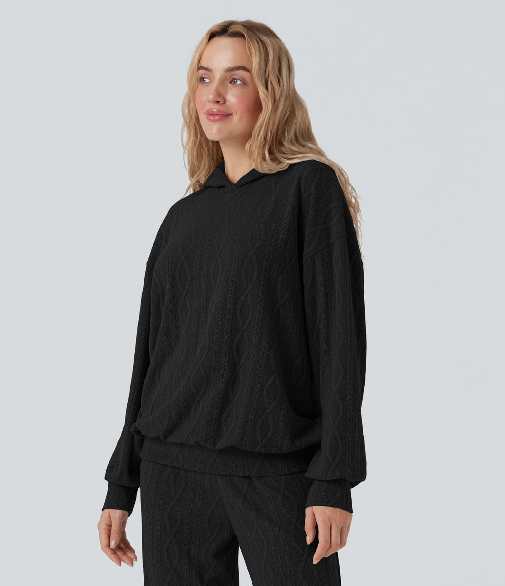 Sweatshirt décontracté à capuche manches longues oversize maille torsadée