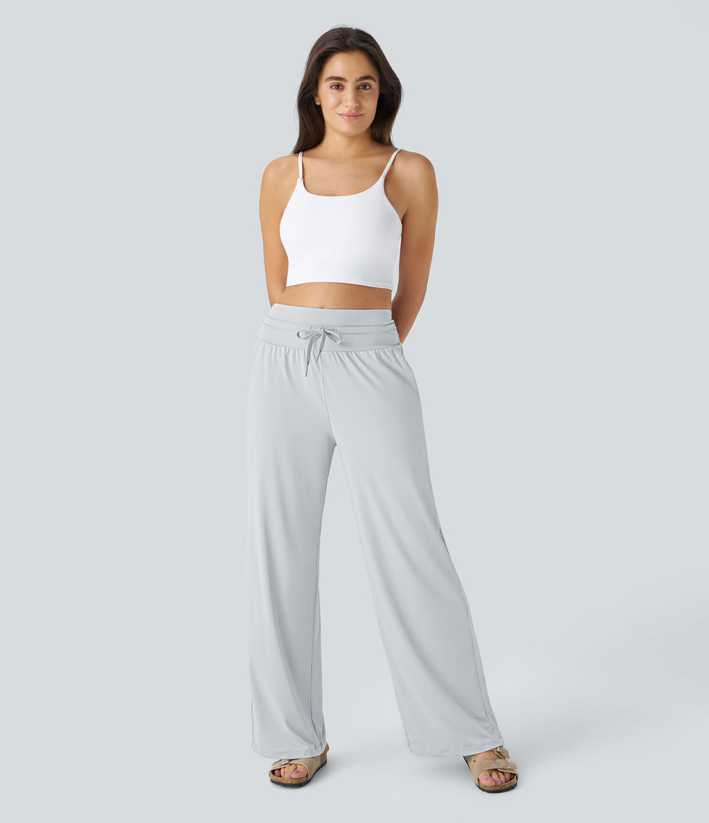 Pantalon large décontracté taille haute cordon de serrage poches latérales effet frais InstantCool