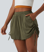 Short en maille côtelée taille mi-haute à cordon de serrage et ourlet ondulé 10 cm avec poches