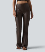 Pantalon décontracté taille haute, coupe bootcut, en PU extensible avec poches