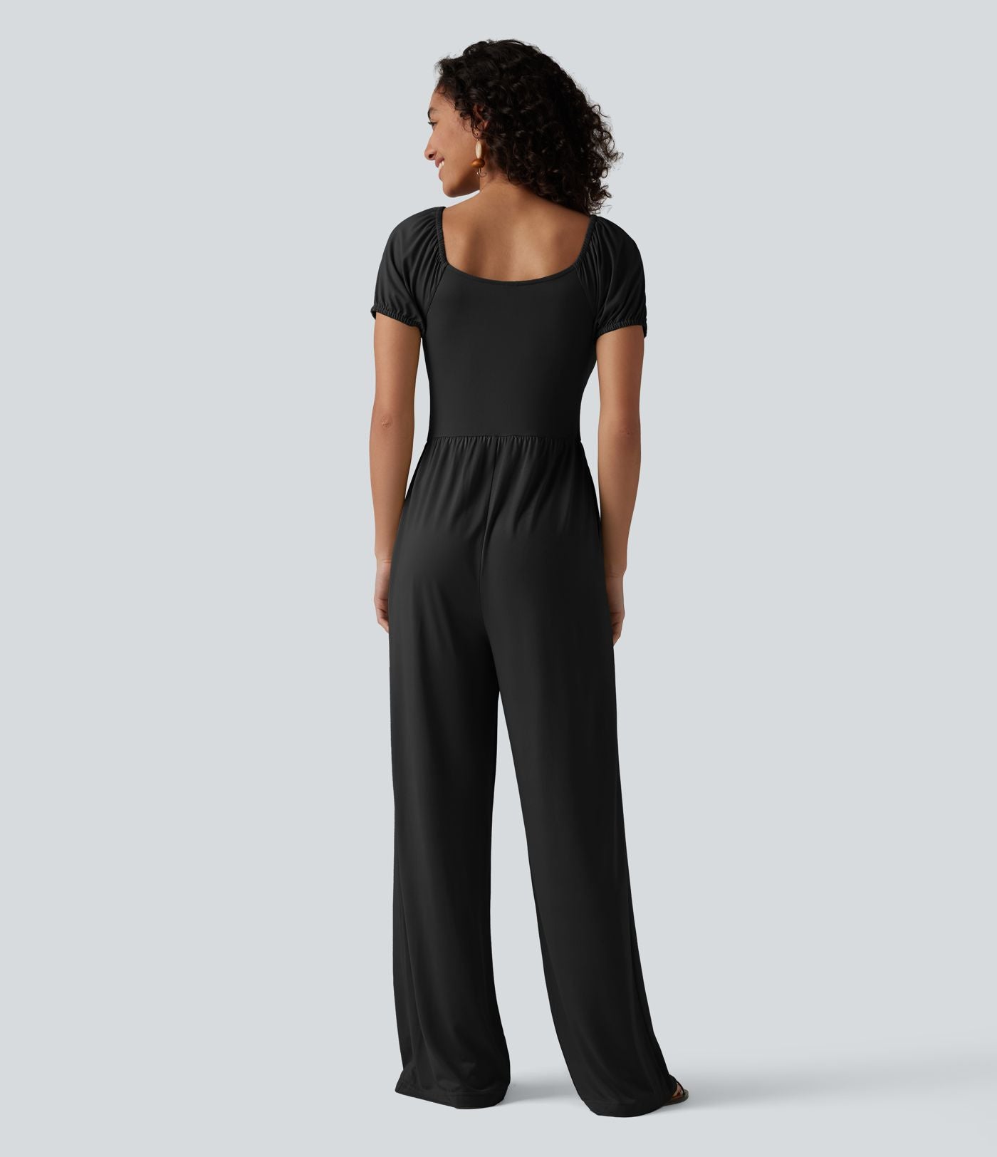 Combinaison-pantalon corset à manches courtes bouffantes et col en V, avec coussinets non amovibles et poches