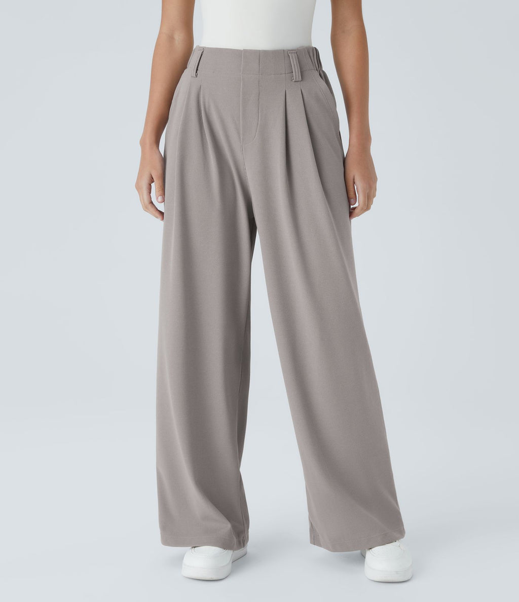 Halara Flex™ Pantalon Tailleur Large Fluide Gaufré Taille Haute Poches Latérales