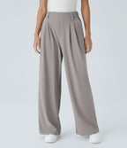 Halara Flex™ Pantalon Tailleur Large Fluide Gaufré Taille Haute Poches Latérales