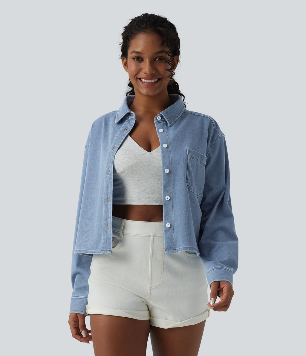 Halara Flex™ Chemise en denim col classique manches longues avec poche