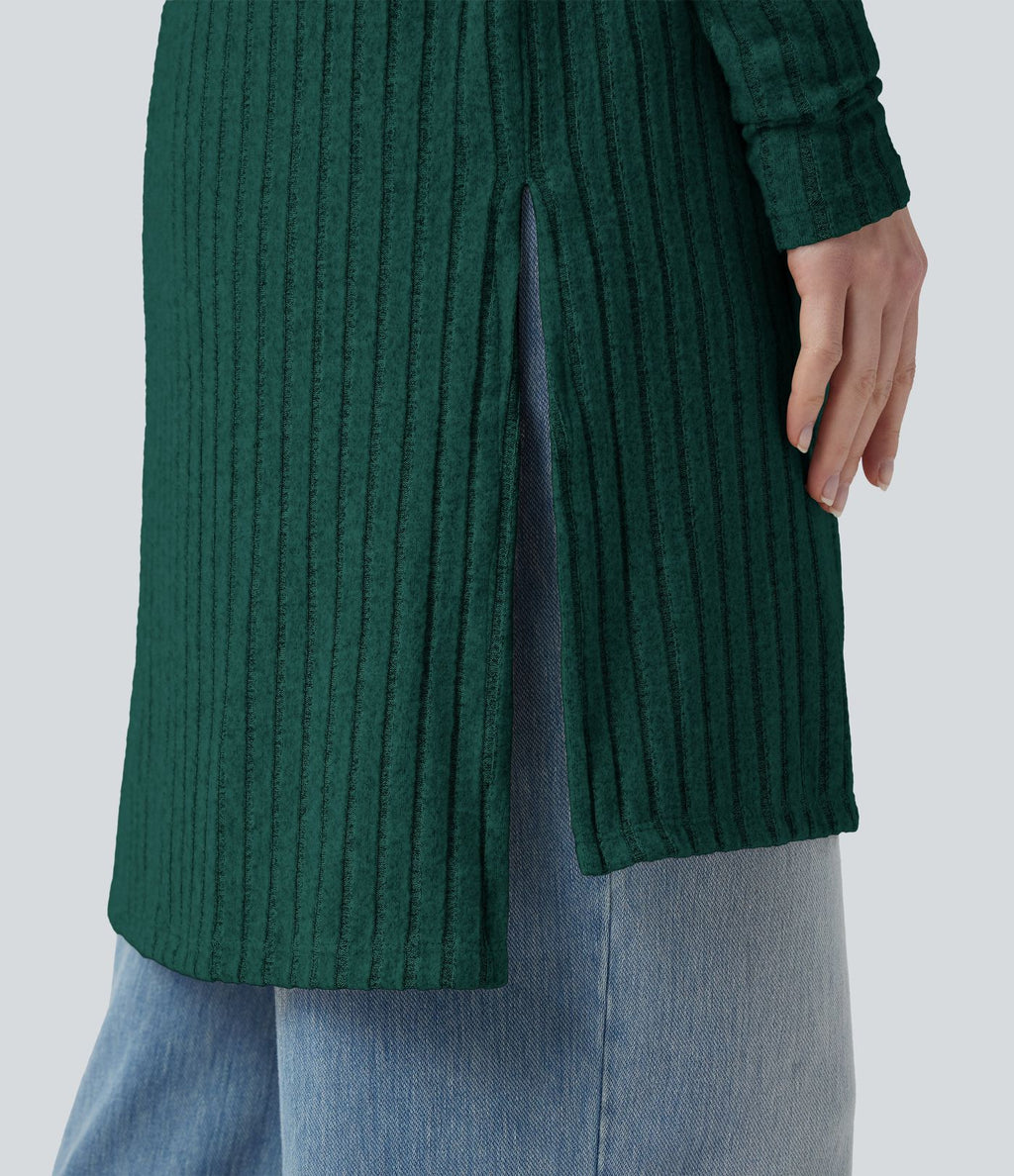 Manteau décontracté côtelé à manches longues avec fentes