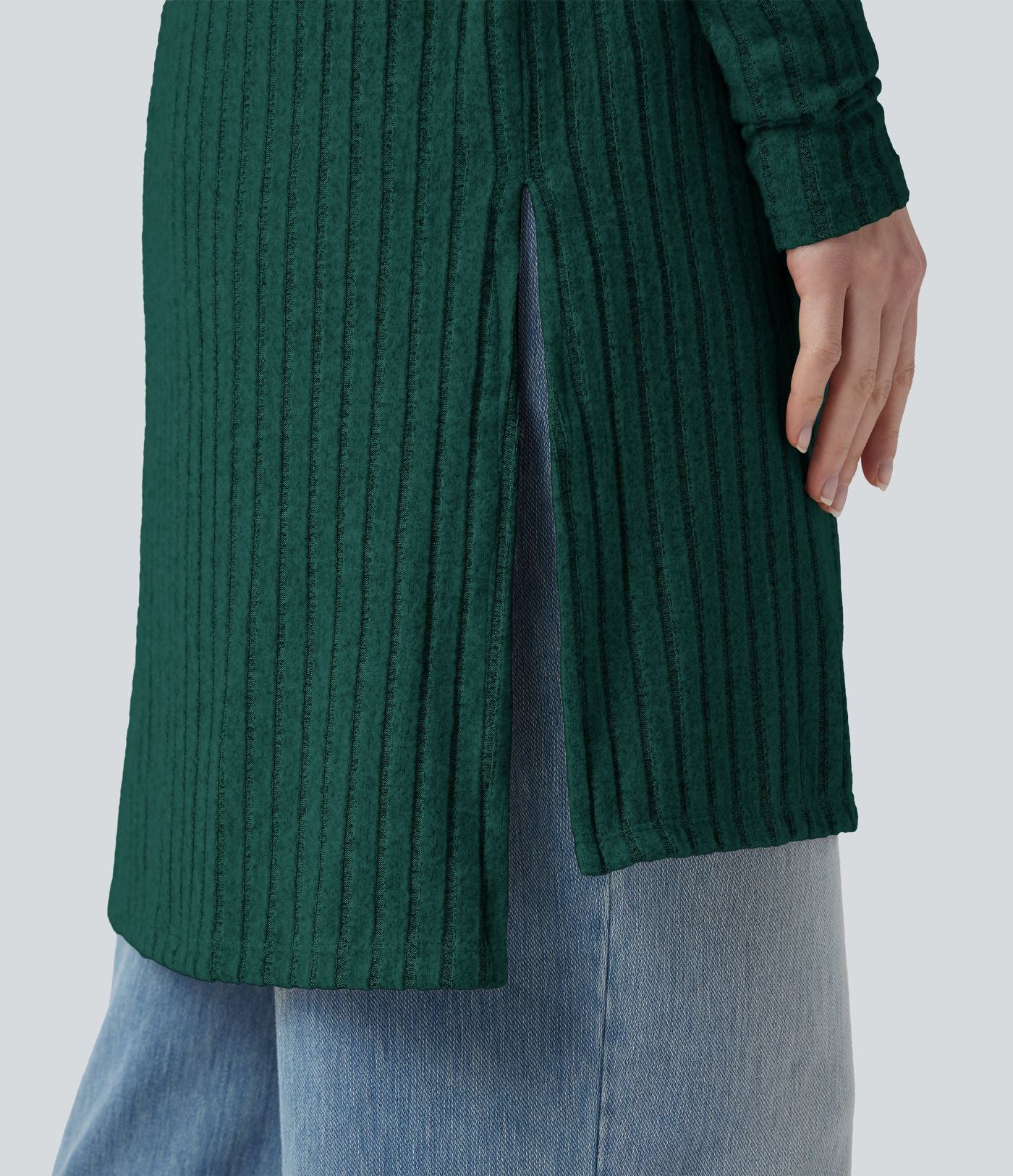Manteau décontracté côtelé à manches longues avec fentes