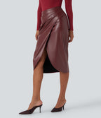 Jupe polaire simili cuir taille haute ourlet tulipe