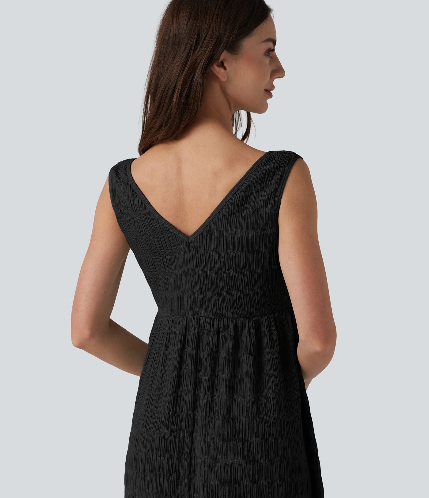 Robe midi décontractée sans manches à col en V