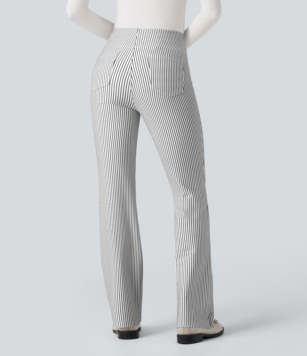 Pantalon de travail Halara Flex™ évasé à rayures, taille haute, avec poches