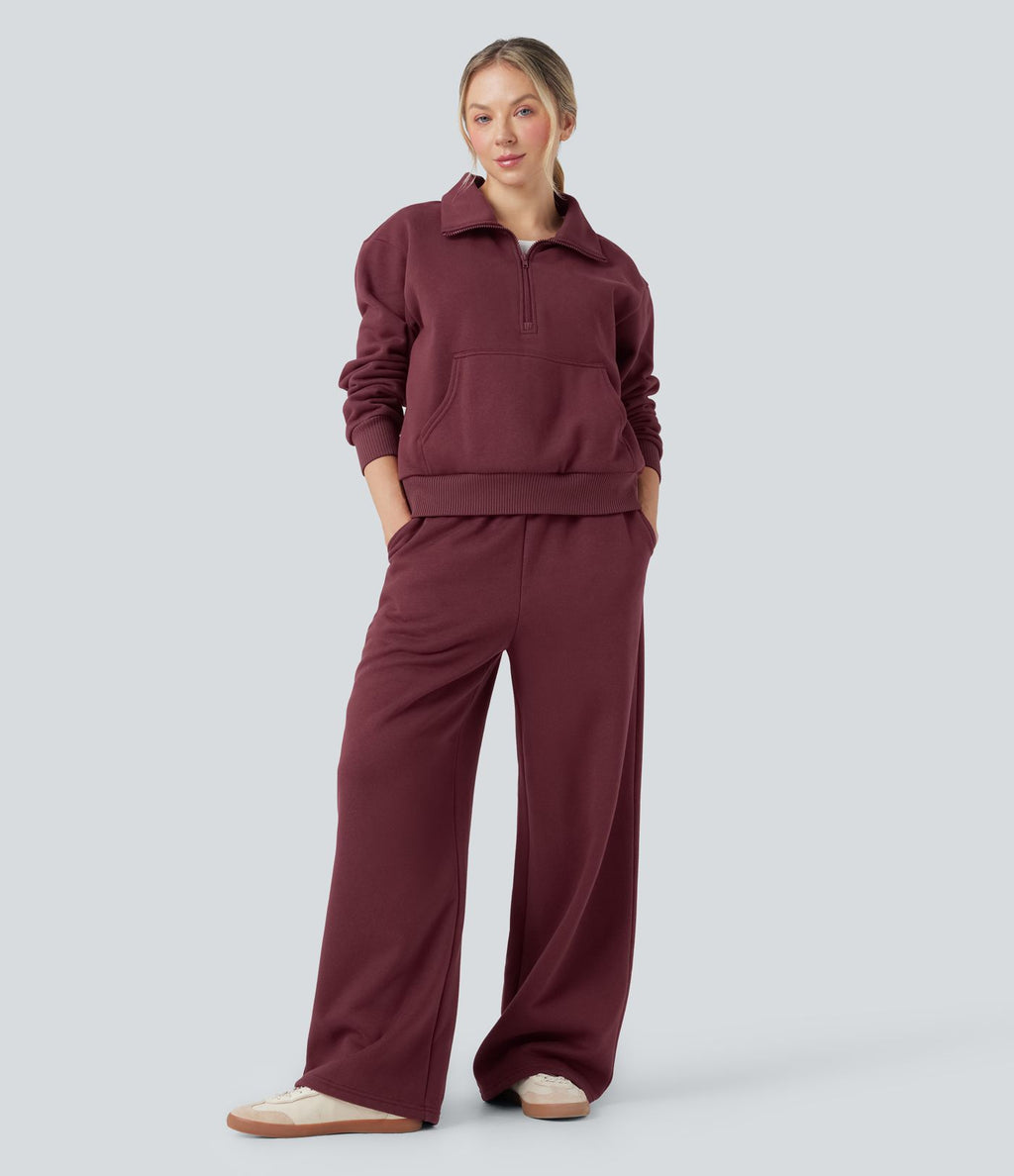 Pantalon jogging molleton coton taille haute avec cordon de serrage et poches