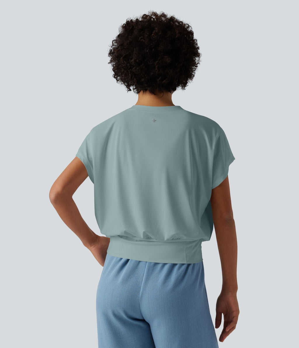 Haut de sport yoga oversize col V à manches courtes effet frais InstantCool à séchage rapide