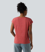 T-shirt décontracté chiné ample à manches courtes et col V