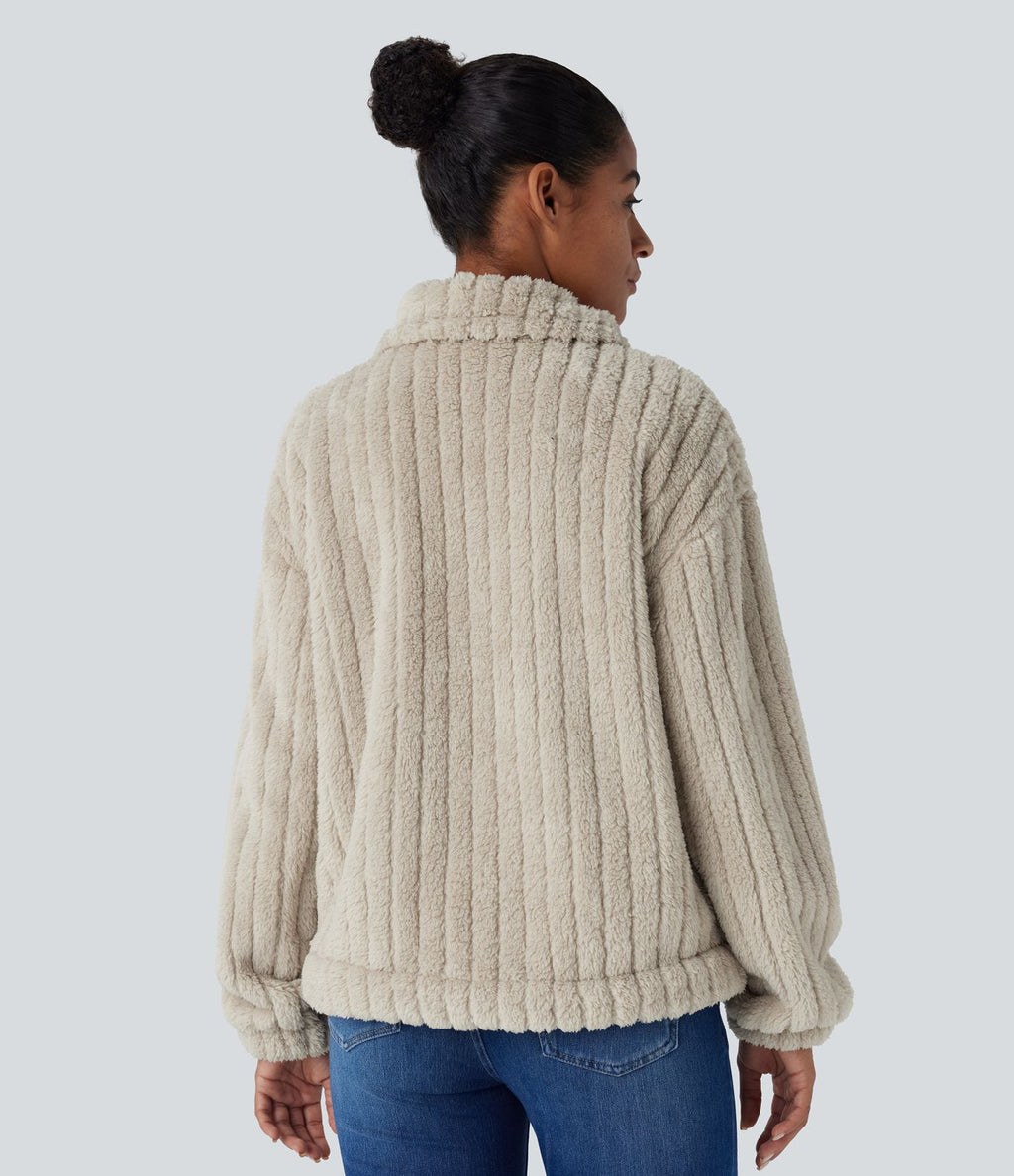 Veste décontractée en sherpa à col, boutons et manches longues