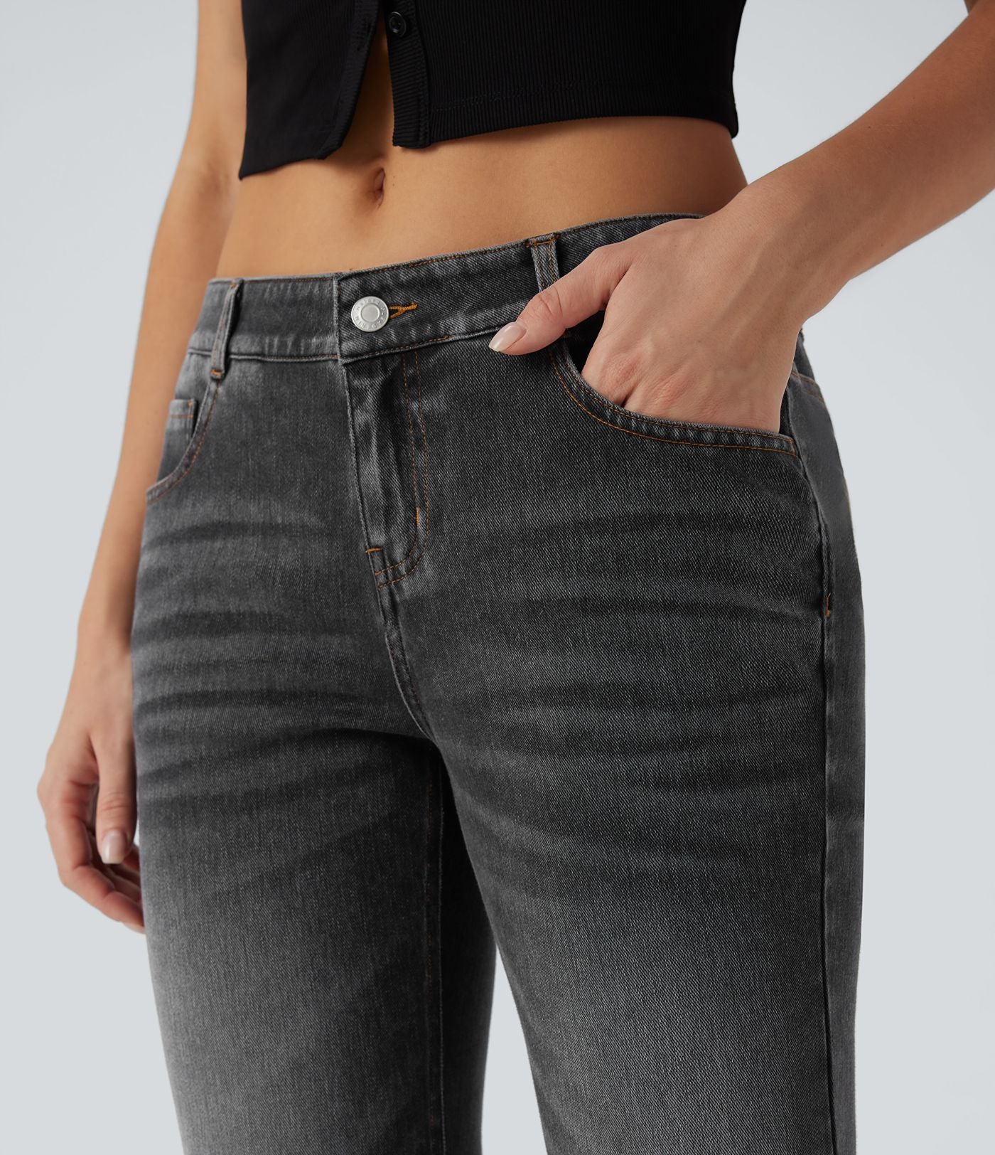 Halara Flex™ Jean évasé décontracté délavé taille basse avec poches