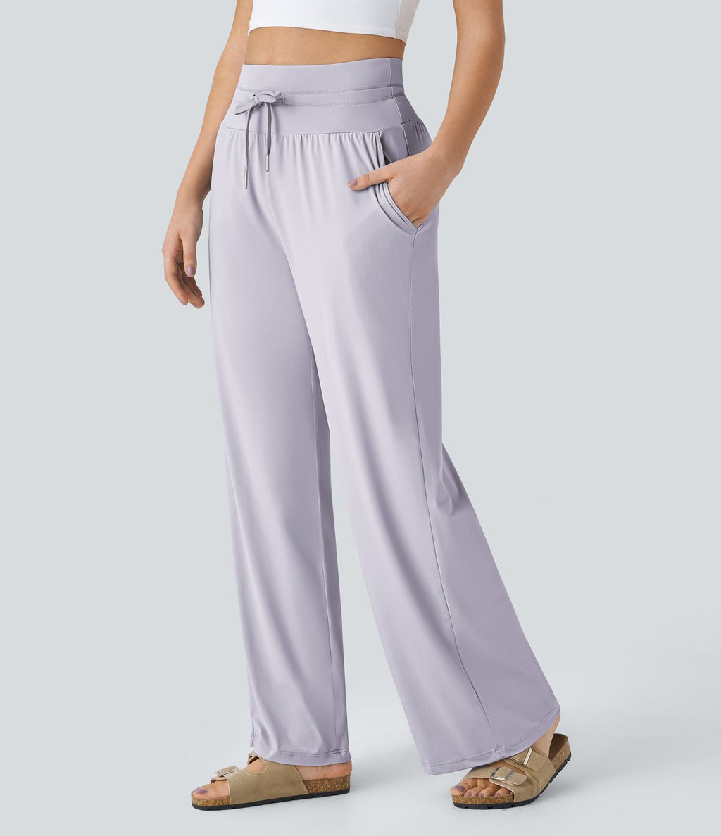 Pantalon large décontracté taille haute cordon de serrage poches latérales effet frais InstantCool