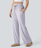 Pantalon large décontracté taille haute cordon de serrage poches latérales effet frais InstantCool