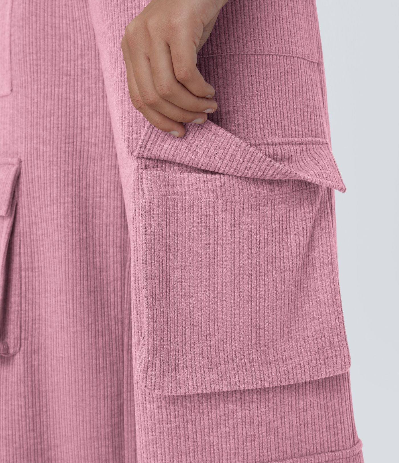 Pantalon cargo décontracté large à cordon côtelé, taille mi-haute, avec poches