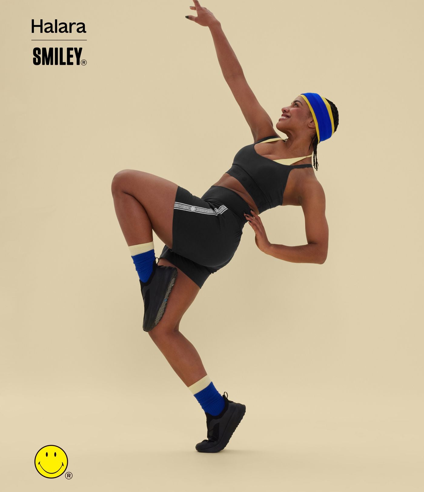 Short de yoga 2-en-1 Halara X Smiley® SoftlyZero™ Airy 12,5 cm taille très haute effet frais InstantCool avec poches, longueur allongée