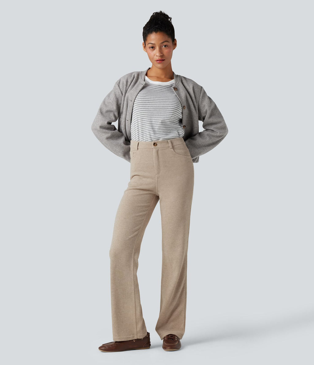 Pantalon bootcut côtelé taille haute avec poches
