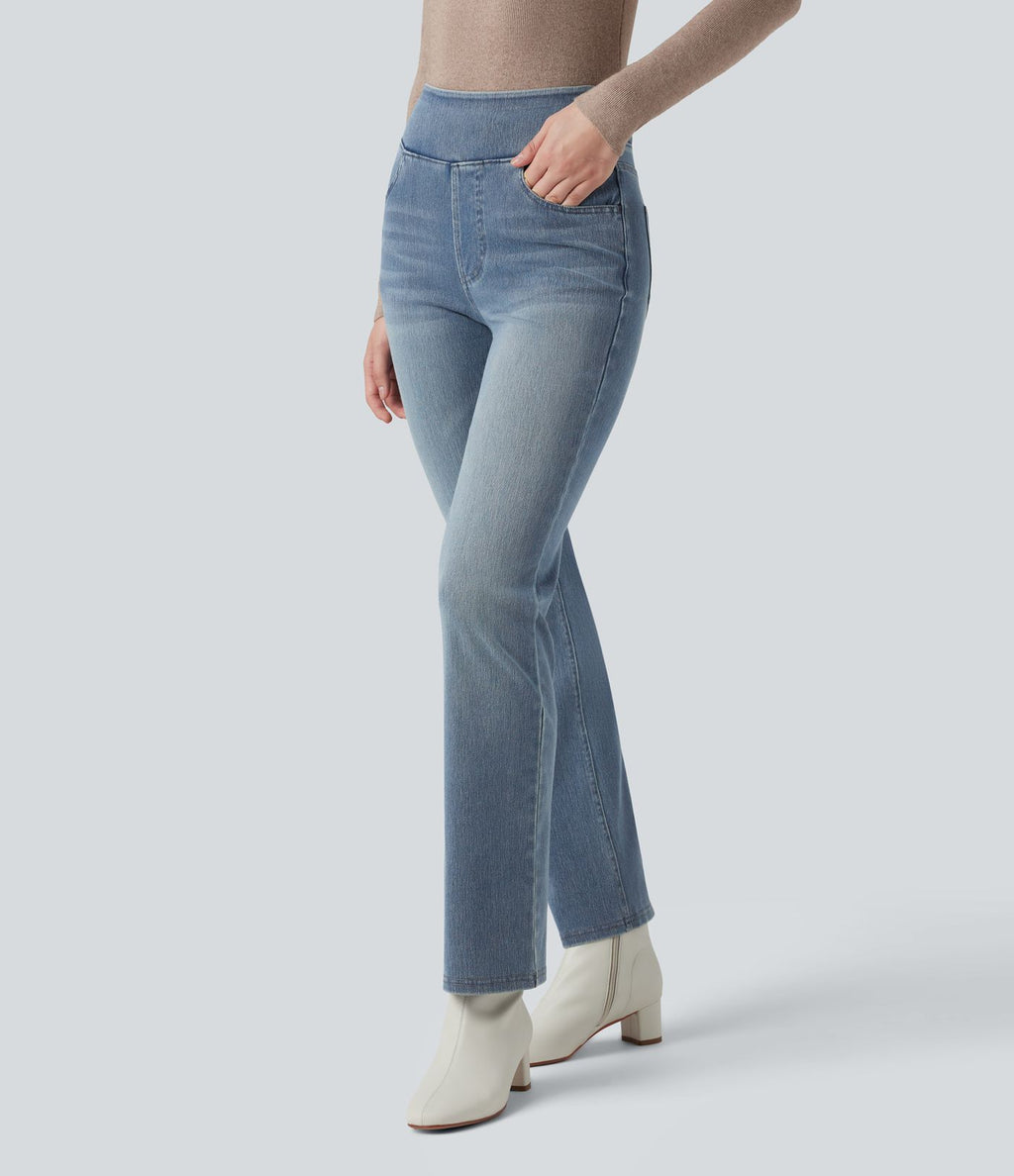 Halara Flex™ Jean bootcut décontracté extensible délavé taille haute à poches multiples