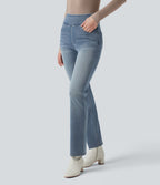 Halara Flex™ Jean bootcut décontracté extensible délavé taille haute à poches multiples