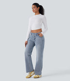 Jean décontracté Halara Flex™ asymétrique jambe droite taille basse avec poches