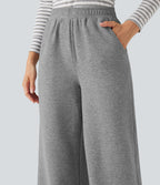 Pantalon baggy polaire taille haute avec poches