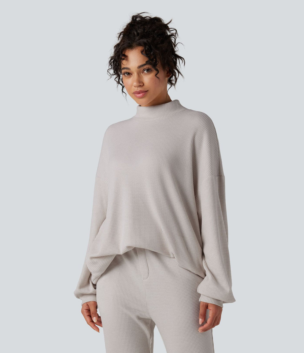 Sweat-shirt gaufré col montant manches longues coupe décontractée avec poches