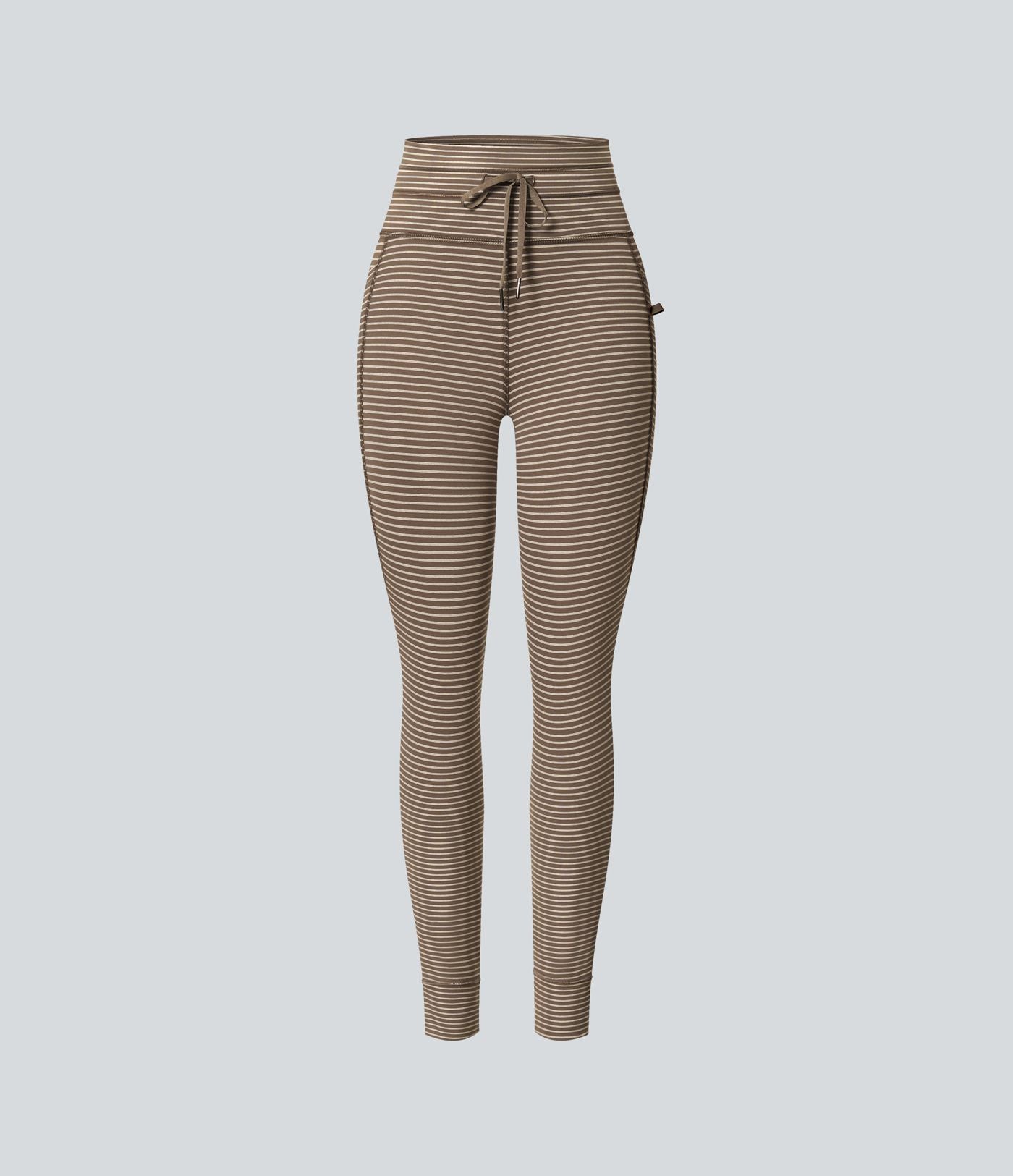 Legging de yoga rayé taille haute avec cordon de serrage et poches