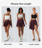 Jupe-short décontractée Breezeful™ taille haute plissée 2-en-1 avec boucle ajustable à séchage rapide et poche latérale - Longueur rallongée