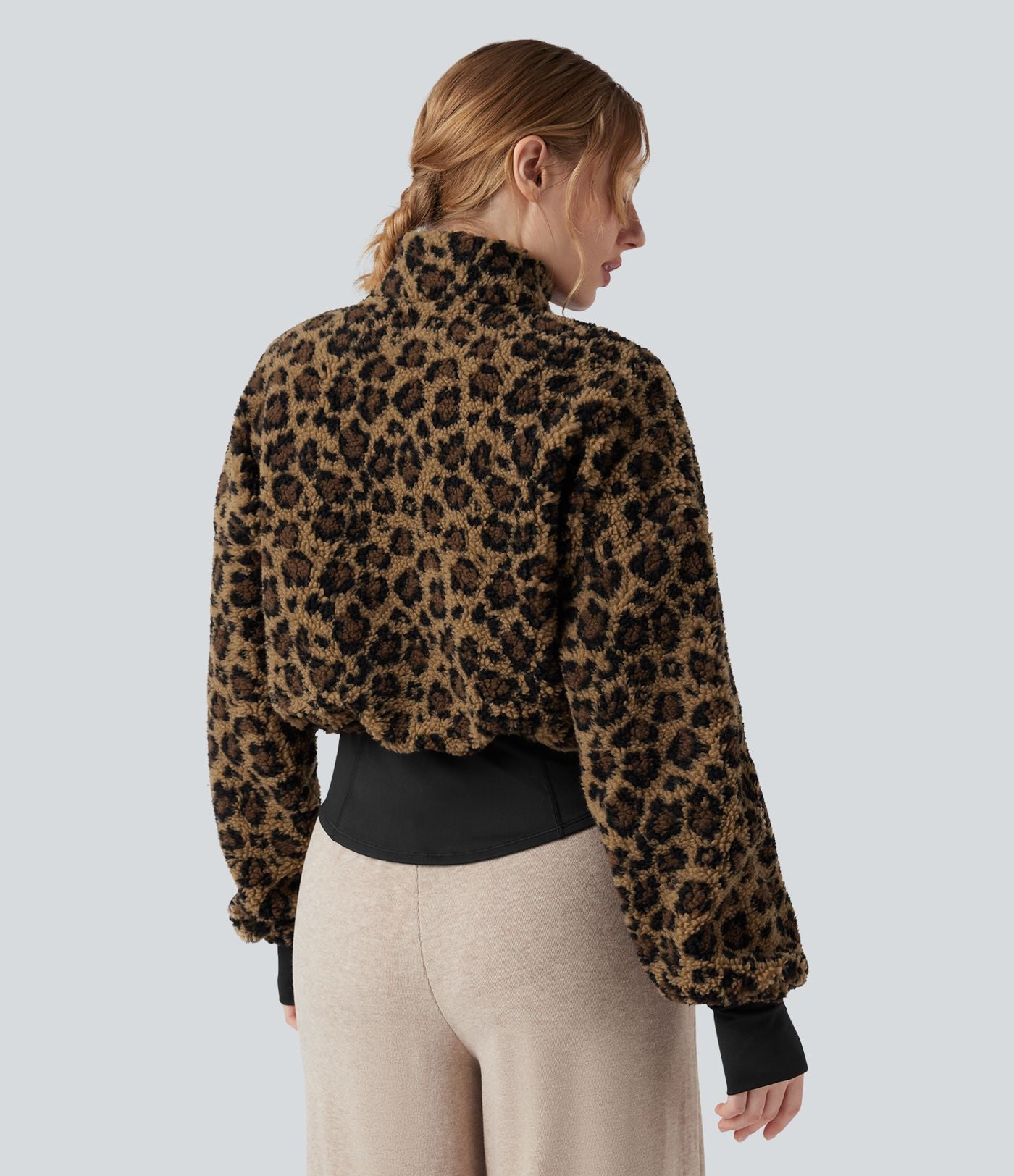 Veste 3-en-1 à col montant, manches longues, trous pour les pouces et veste sherpa à ourlet avec cordon de serrage avec poches