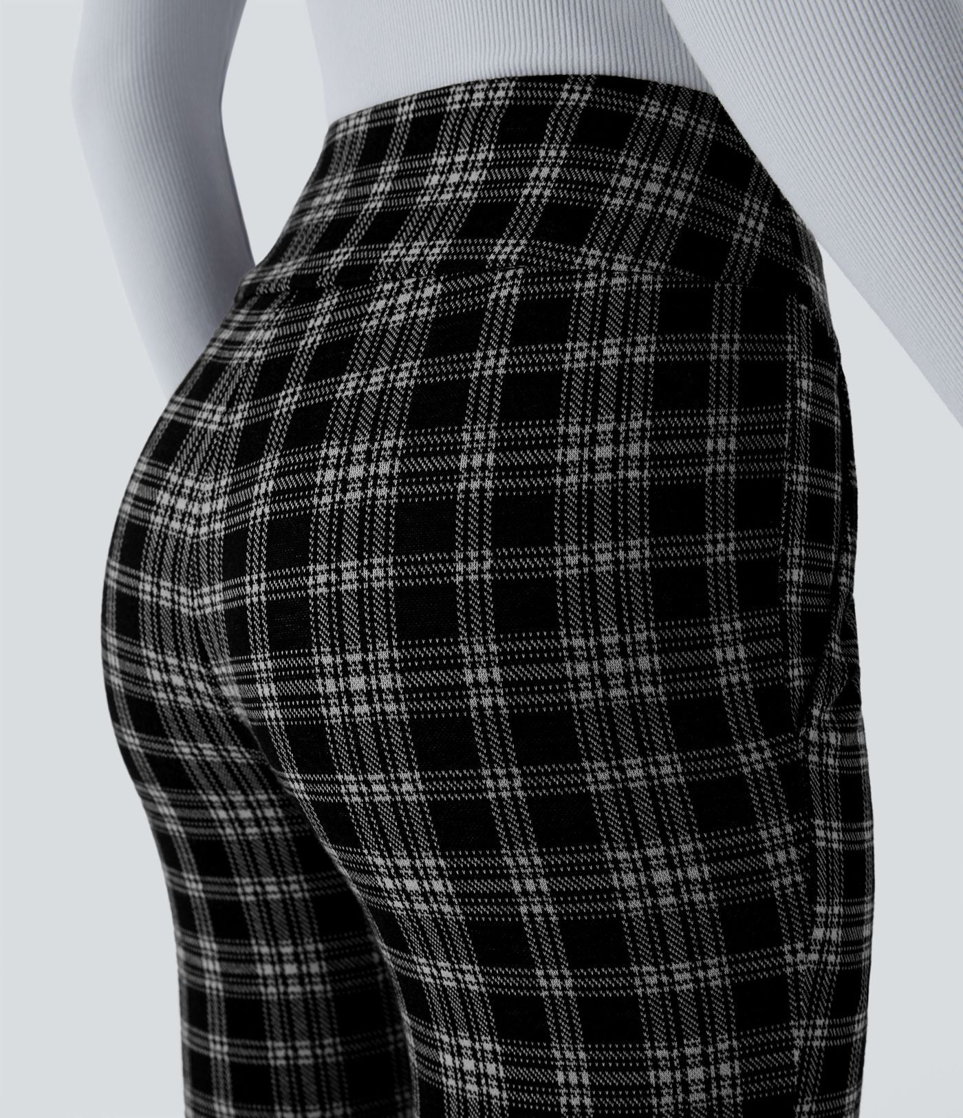 Halara Flex™ Pantalon tailleur Cintrés à Taille Haute avec Boutons Décoratifs Poches Latérales et Imprimé Pied-de-Poule