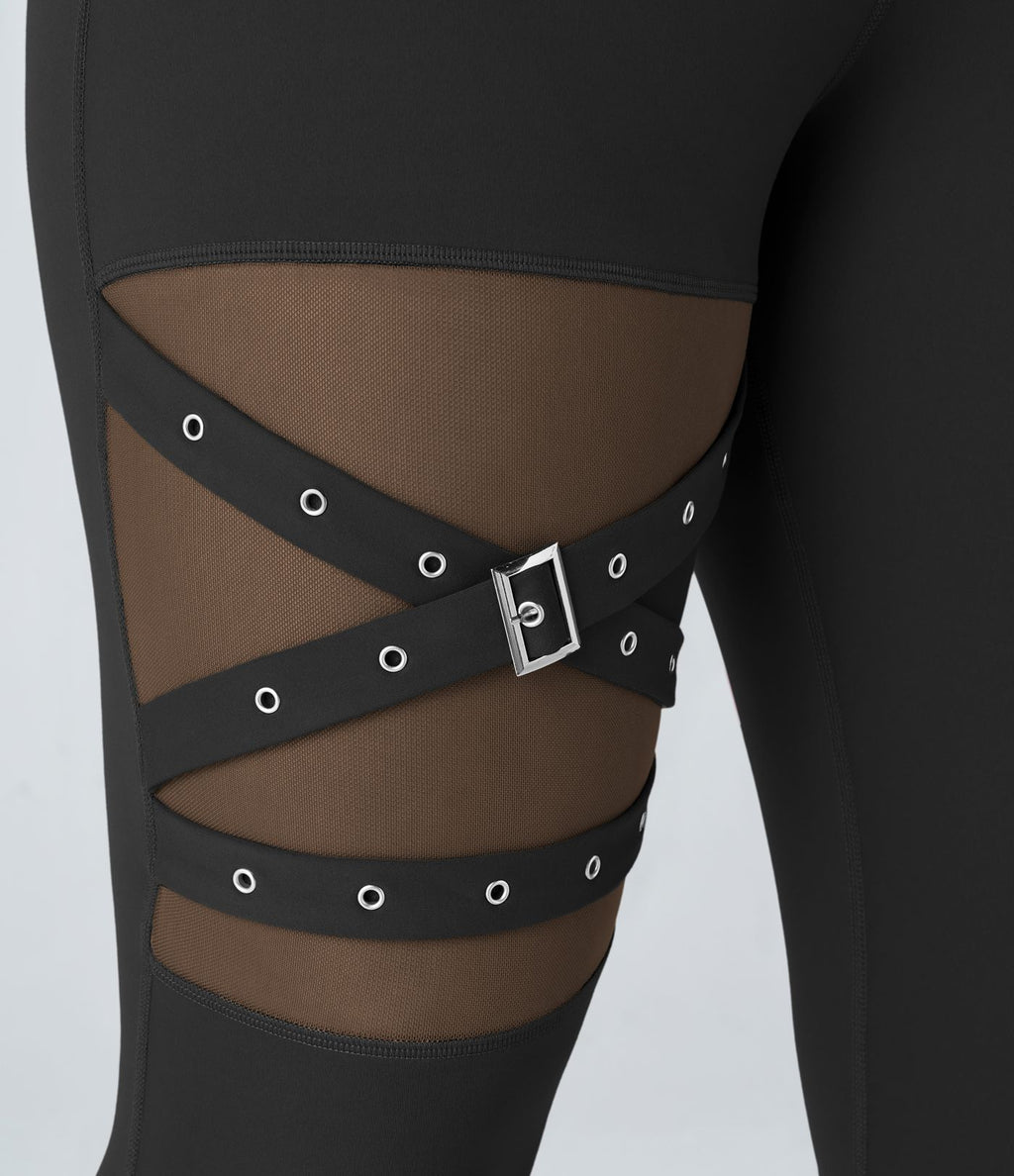 Legging yoga grande taille croisé taille haute avec mesh contrastant et boucle décorative DayStretch