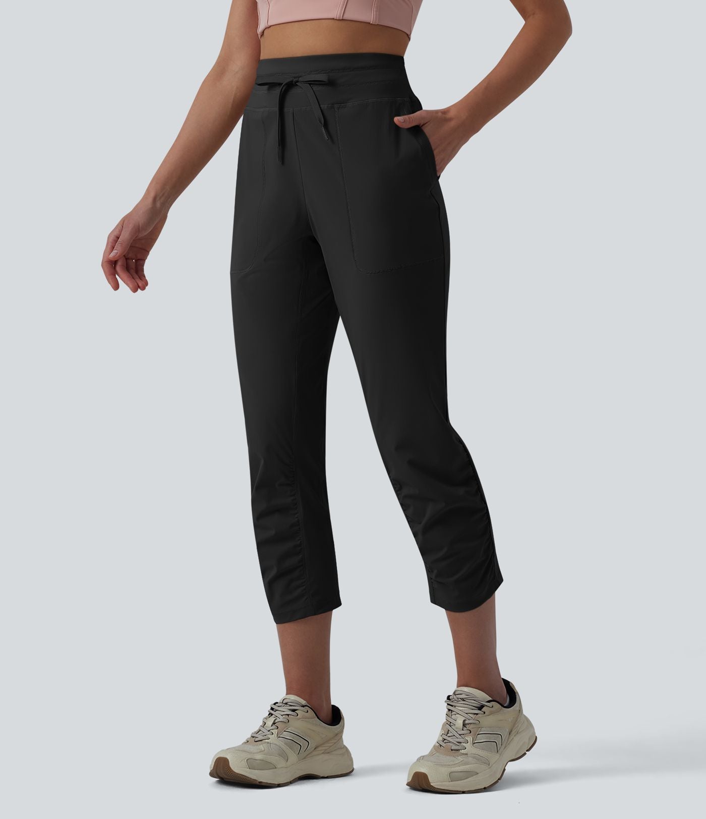 Jogging court de running taille haute froncé avec cordon de serrage et poches