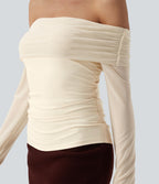 Haut SoftlyZero™ Plush épaules dénudées mesh manches longues