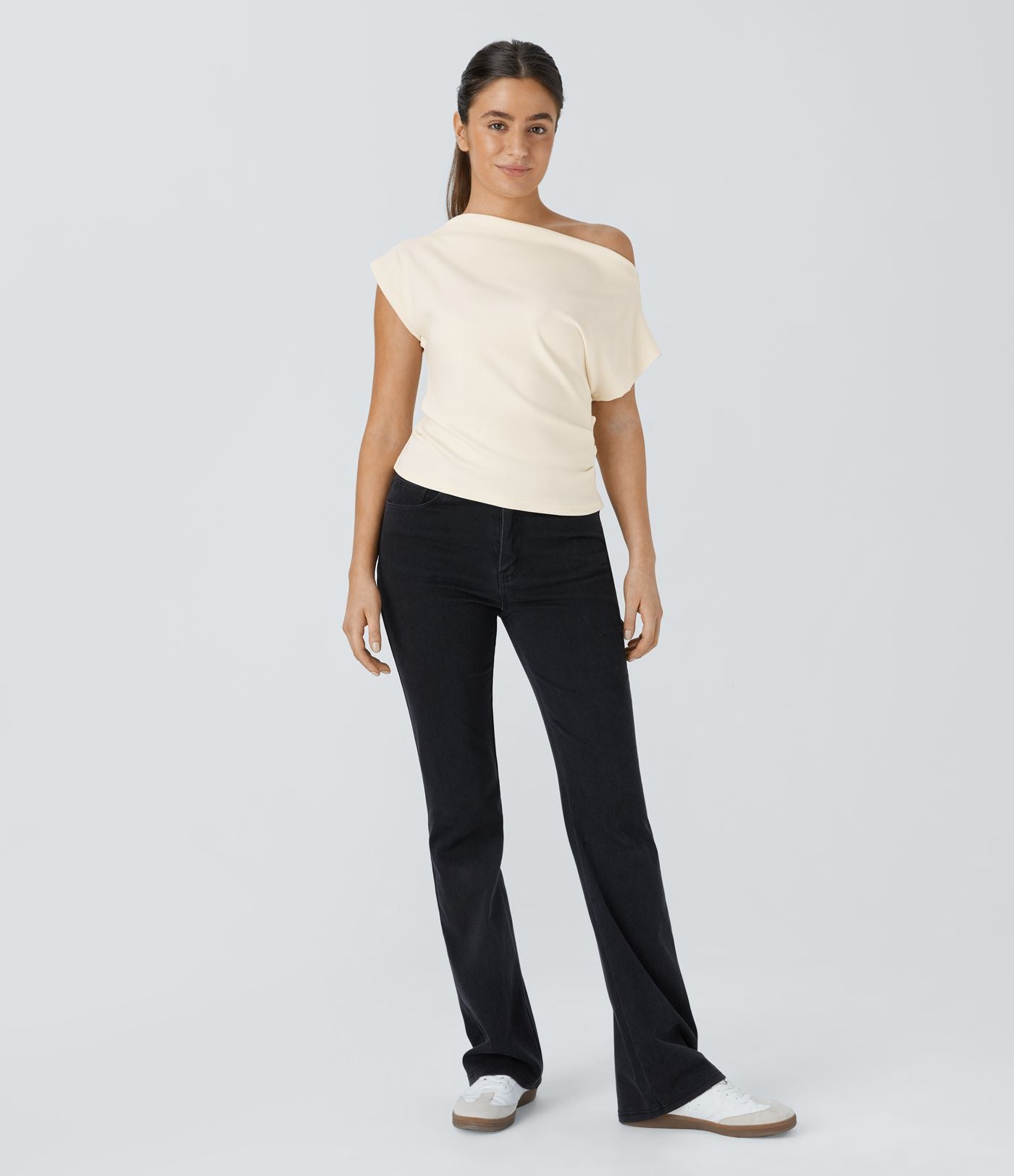 Top Casual Épaules Dénudées Manches Courtes Ruchées