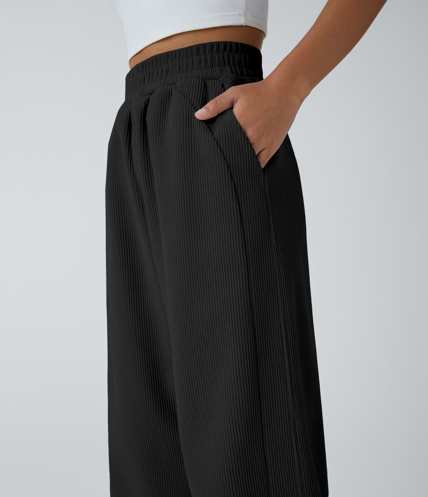 Pantalon velours côtelé de jogging décontracté à taille haute avec poches latérales