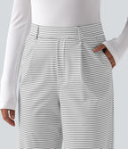 Pantalon de travail droit taille haute à rayures avec poches
