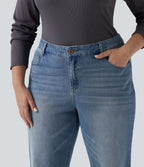 Jean bootcut décontracté Halara Flex™ délavé taille basse grande taille avec poches
