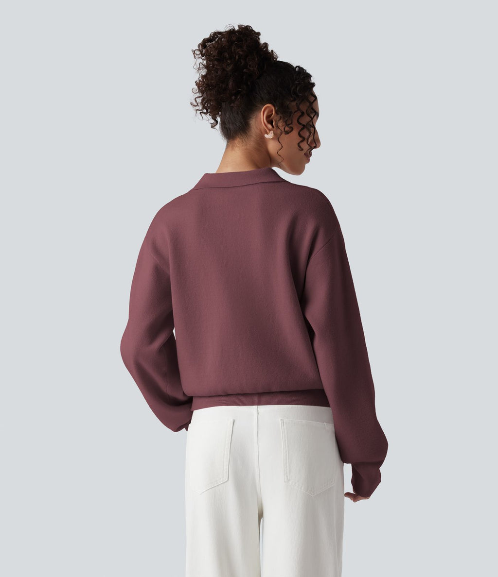 Pull décontracté à col chemise avec poches poitrine boutonnées