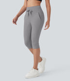 Pantalon corsaire jogging de yoga Softlyzero™ moelleux, taille haute à cordon avec poches latérales