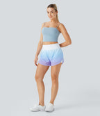 Short Yoga 2-en-1 à Taille Haute avec Poches Latérales et Ourlet Courbé Dégradé