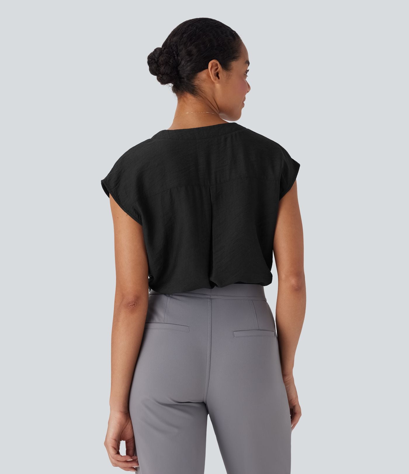 Blouse de Travail Col V Manches Courtes avec Boutons Décoratifs