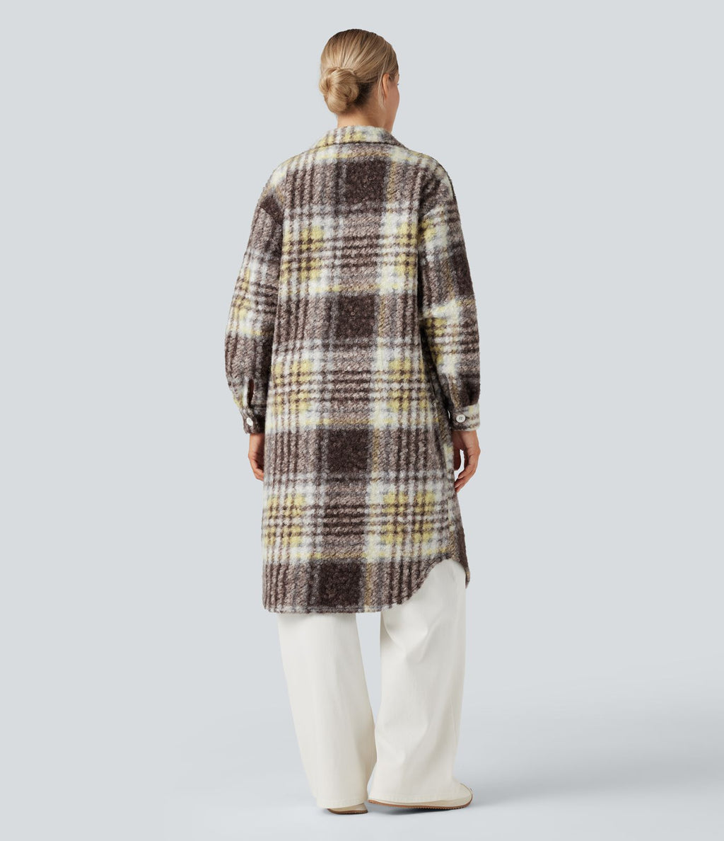 Veste sherpa longue manches longues carreaux avec poches