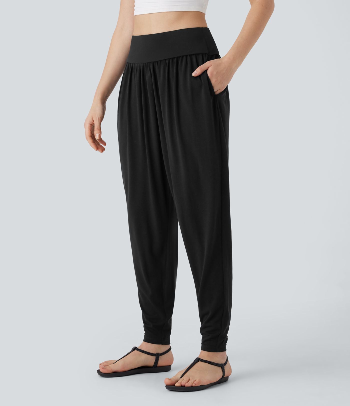Pantalon sarouel taille haute à poches latérales, style resort