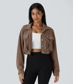 Veste Casual en Velours Côtelé à Boutons Poches Col Court